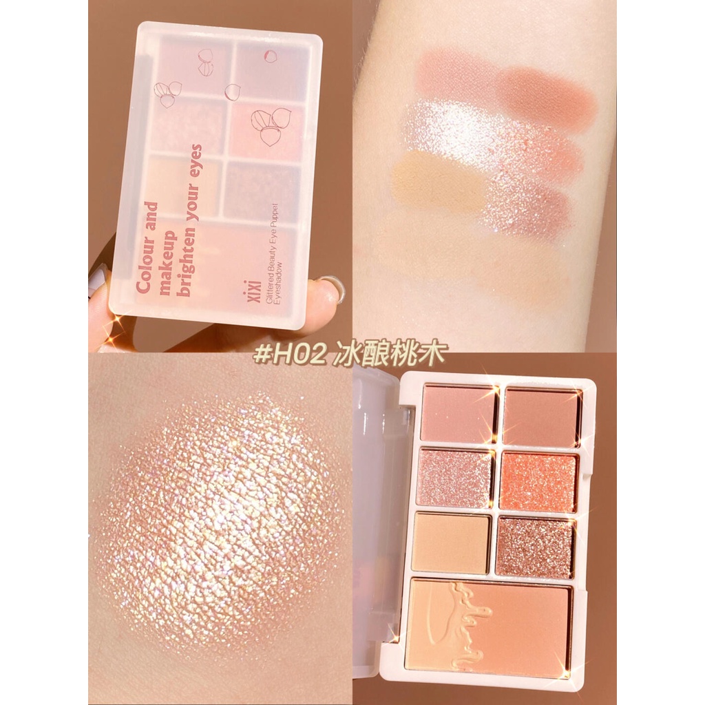 Bảng mắt XIXI, bảng phấn mắt nội địa Trung 7 ô bao gồm ánh nhũ, màu lì siêu dễ thương 2021