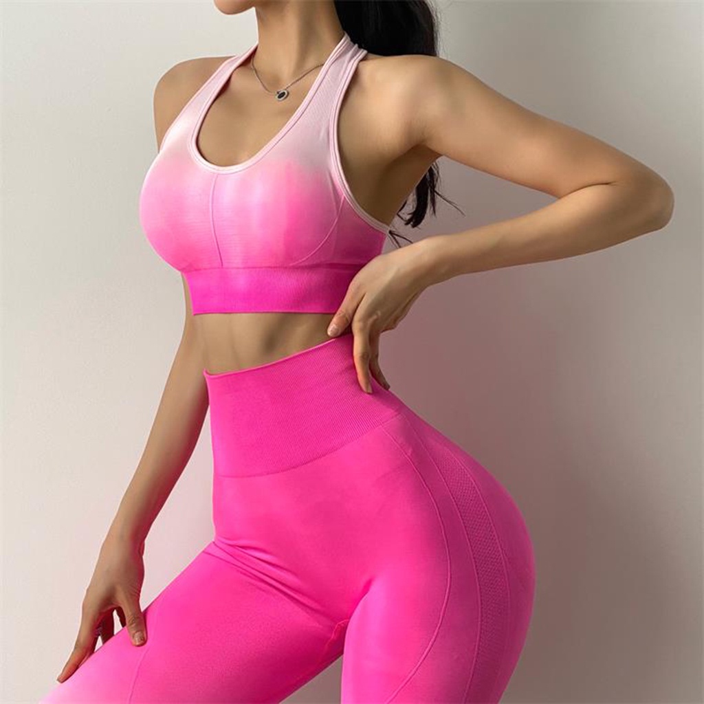 Bộ quần áo tập gym yoga nữ AMIN AM055 màu ombre có chun mông mút ngực vải thoáng mát co dãn 4 chiều đồ tập gym yoga nữ
