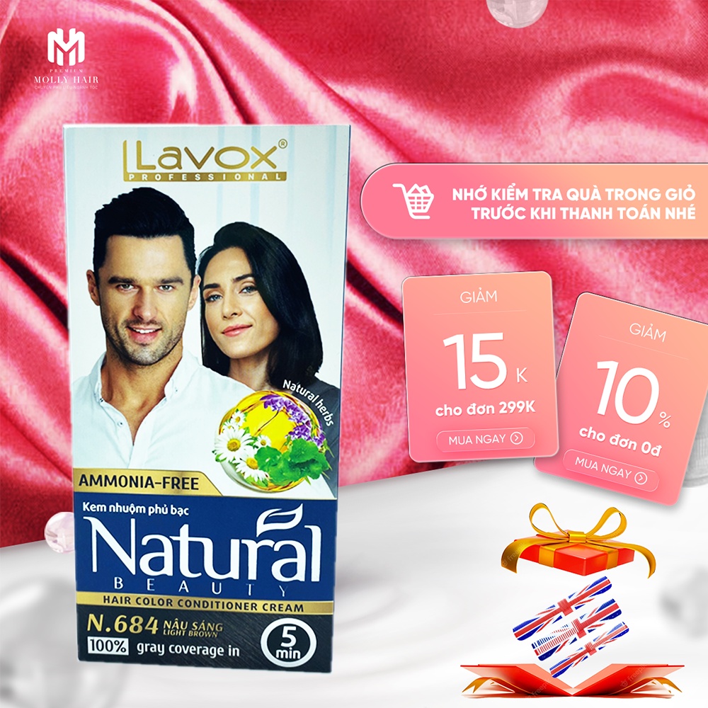 Thuốc nhuộm phủ bạc cao cấp Mollyhair Lavox, 100% chiết xuất từ thiên nhiên phủ bạc nhanh chống chỉ sau 1 lần - 40ml