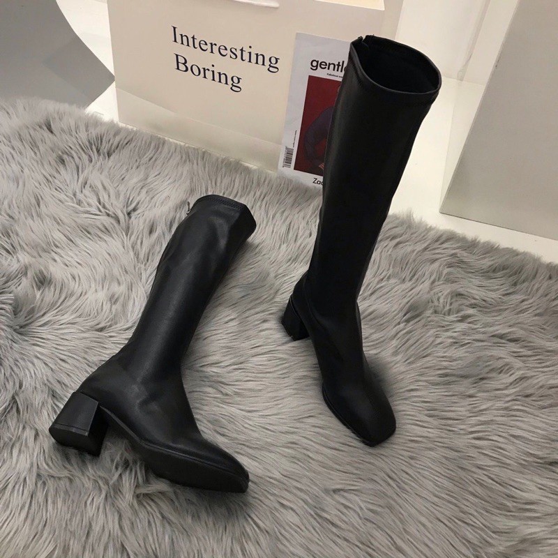 Boot đùi da mũi vuông