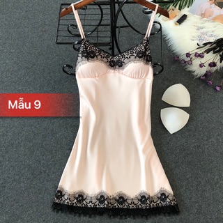 Váy Ngủ 2 Dây (Kèm Mút Ngực) Vải Satin Lụa Siêu Mát Siêu Mềm
