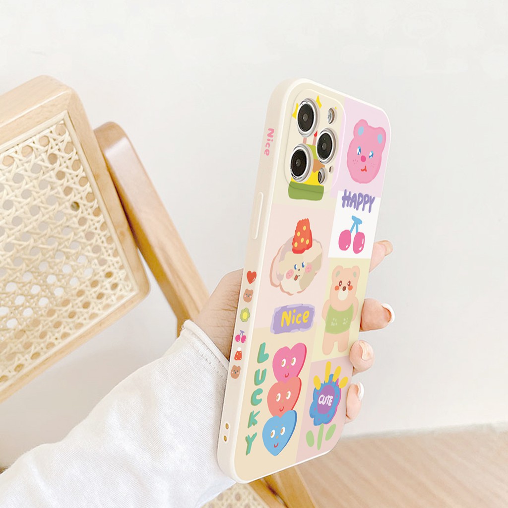 Ốp lưng iphone Gấu hồng cạnh vuông in hình viền 5/5s/6/6plus/6s/6splus/7/7plus/8/8plus/x/xs/11/12/pro/max/plus/promax | BigBuy360 - bigbuy360.vn