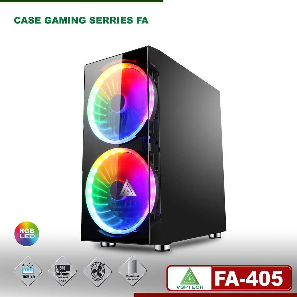 MẪU MỚI - VỎ NGUỒN MÁY TÍNH Case FA-405 Gaming Có Sẵn Fan 20cm LED ARGB.