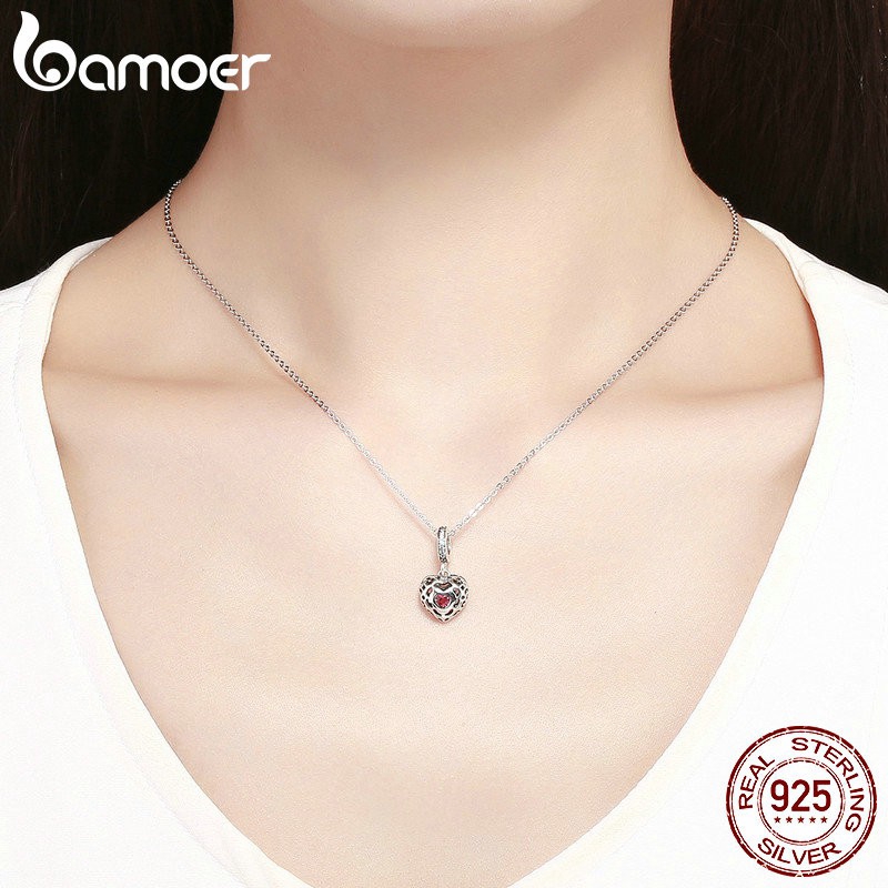 Hạt trang sức Bamoer chốt bạc 925 hình trái tim sang trọng
