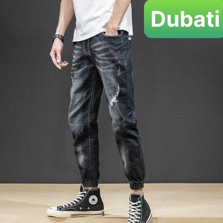 Quần Jogger Jeans Nam Màu Đen Wash Xước Bó Gấu Co Giãn Thoải Mái- DB 0535- DUBATI FASHION