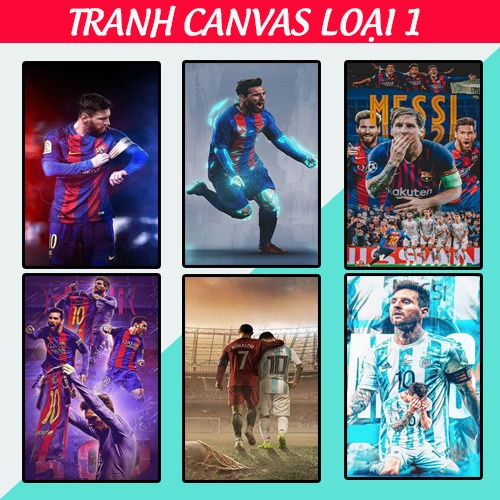 Tranh Messi tổng hợp nhiều mẫu chất liệu vải canvas có khung tặng kèm đinh treo tranh
