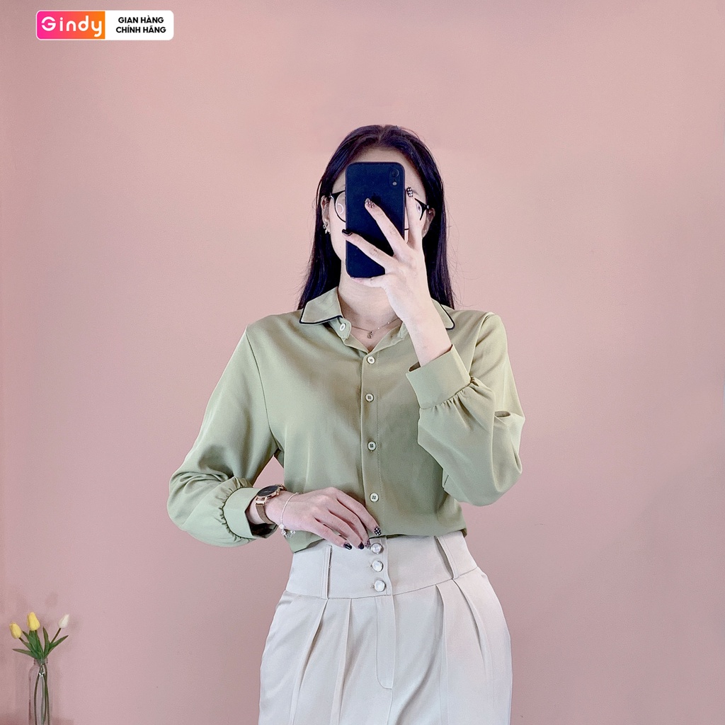 Áo sơ mi nữ GINDY lụa sọc dáng basic sang chảnh thời trang thu đông, công sở A10096