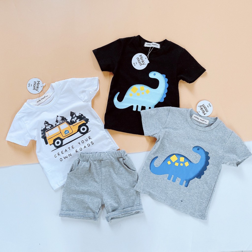 [SALE] Bộ Cộc Tay Cho Bé Trai Minky Mom Vải Cotton 100% In Hình Khủng Long Quần Cạp Có Túi, Đồ Bộ Cho Bé MKM2124