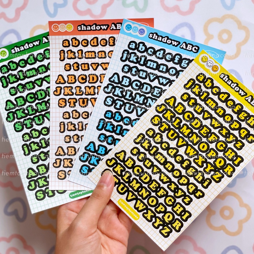 Shadow Alphabet Vinyl Sticker sheet - Sticker bảng chữ cái nhiều màu trang trí chống nước, hình dán - tiemtaphoacona