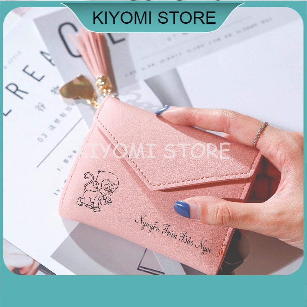 Ví nữ khắc theo yêu cầu mini ngắn cầm tay nhỏ ngọn cao cấp ngắn đẹp khóa kéo sang trọng giá rẻ KIYOMI STORE