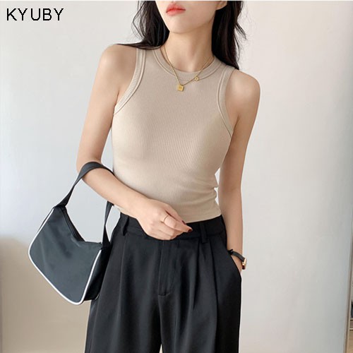 Áo croptop nữ KYUBY chất cotton - Áo ba lỗ cộc tay dáng ôm mềm mịn