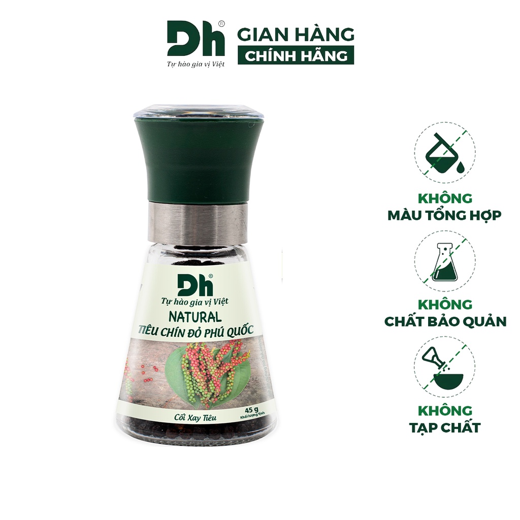 Tiêu chín đỏ Phú Quốc Natural DH Foods chế biến món ăn dạng cối xay 45gr