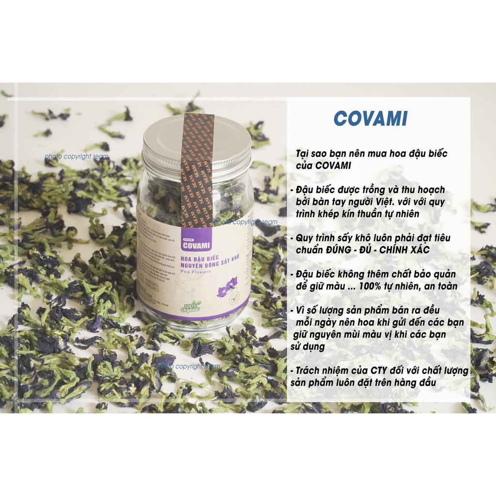 Trà hoa đậu biếc hữu cơ sấy khô nguyên bông không vụn nát hũ thuỷ tinh 100gr COVAMI | BigBuy360 - bigbuy360.vn