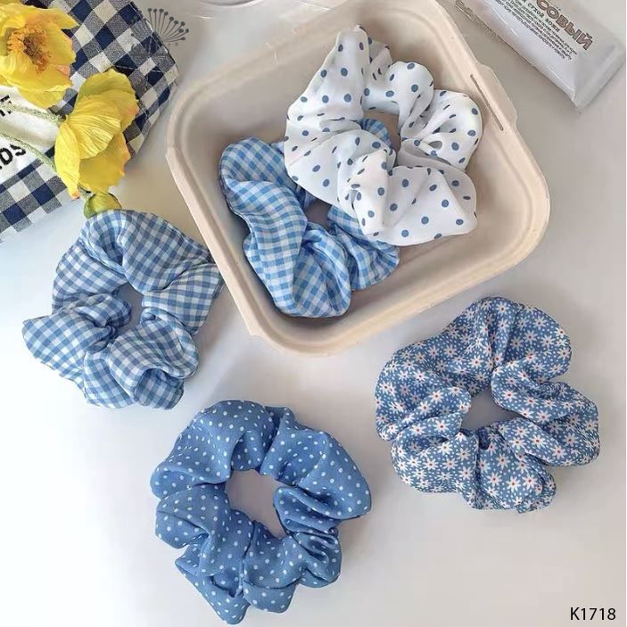 Cột tóc vải scrunchies xanh thiên thanh dây buộc tóc scrunchies nhiều mẫu Orin K1718
