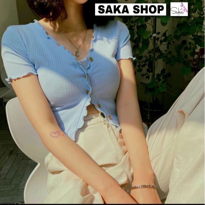 Áo thun nữ tay ngắn croptop trơn màu cuốn biên