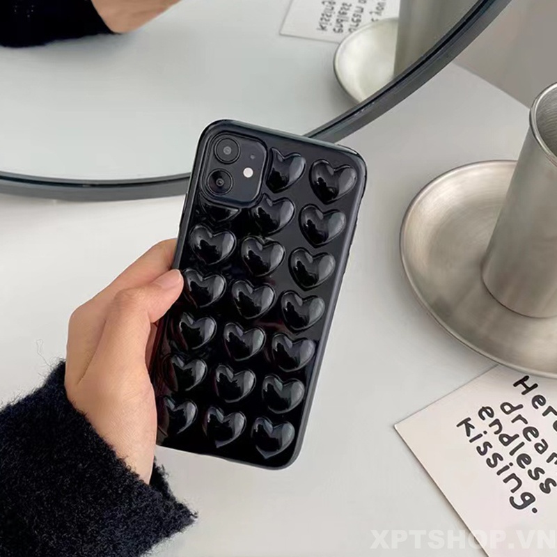 Ốp Điện Thoại Màu Trơn Họa Tiết Trái Tim Cho iPhone 13 Pro MAX 12 11 Pro MAX XR XS MAX 7 8 Plus