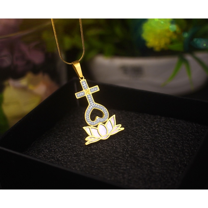Dây chuyền Thiên Tâm cao cấp đế hoa sen đính full đá, cẩm xà cừ siêu đẹp, bền màu -Đem lại bình an may mắn cho người đeo
