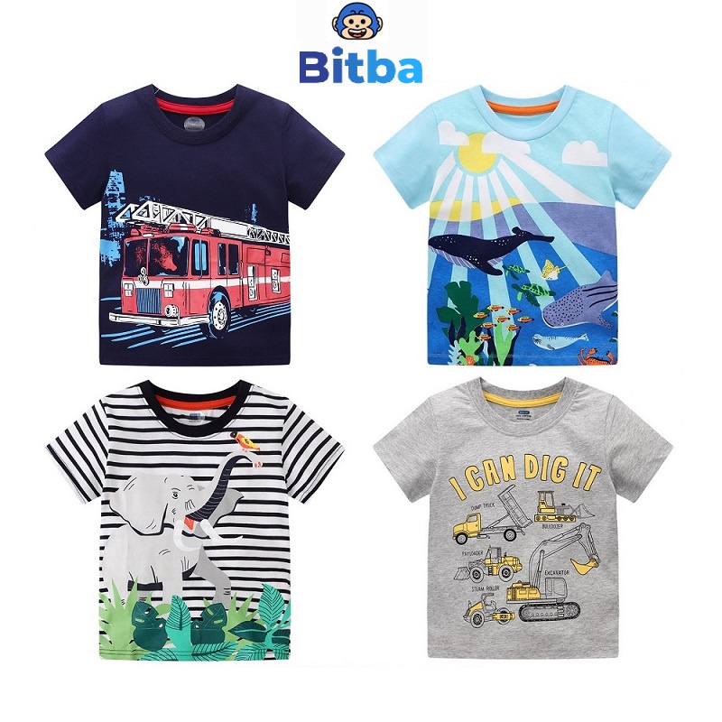 Áo cộc tay bé trai hàn quốc xuất dư size đại , áo phông cho bé từ 1 đến 7 tuổi Bitba