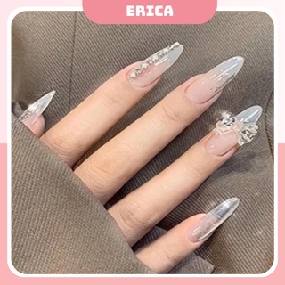 Bộ móng giả đính đá đẹp nhọn phong cách hàn quốc móng tay giả đính nơ giá rẻ