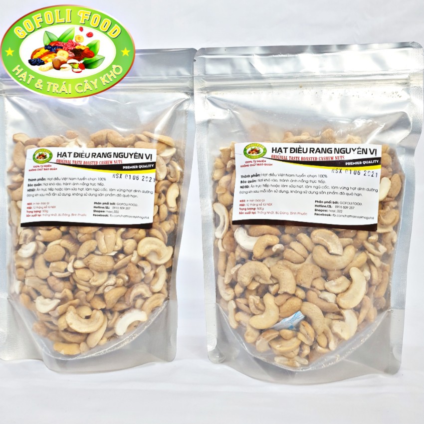 [KHÔNG MUỐI] Hạt điều rang bóc vỏ lụa loại ngon 500g, giòn thơm béo/ NO SALTED Top quality split cashew nuts, delicious