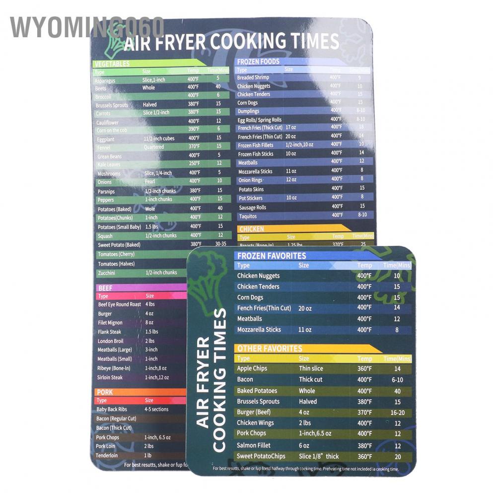 Wyoming060 2Pcs Magnetic Times Sheet Kitchen Fryer Cooking Chart Quick Reference Guid
