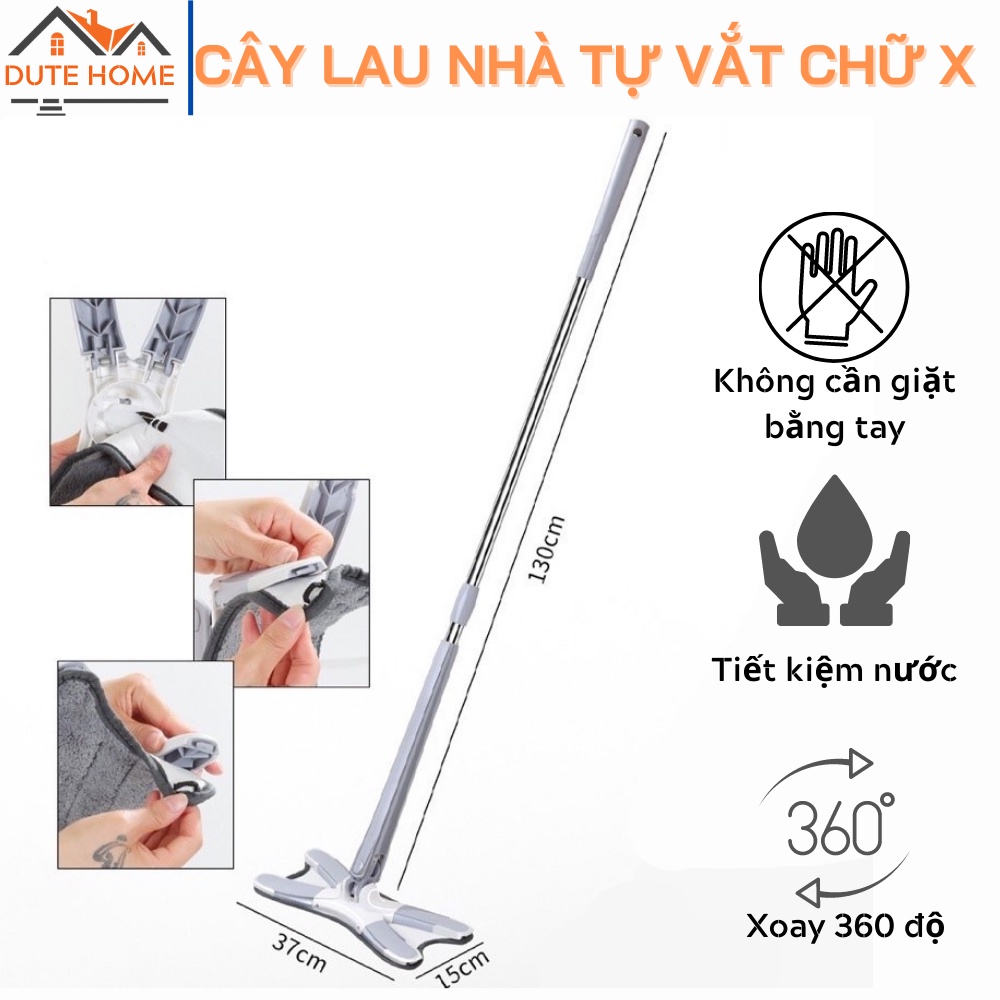 Cây lau nhà chữ X thông minh đầu xoay 360 độ tiện ích có bông lau sợi microfiber mềm mịn thấm hút tốt