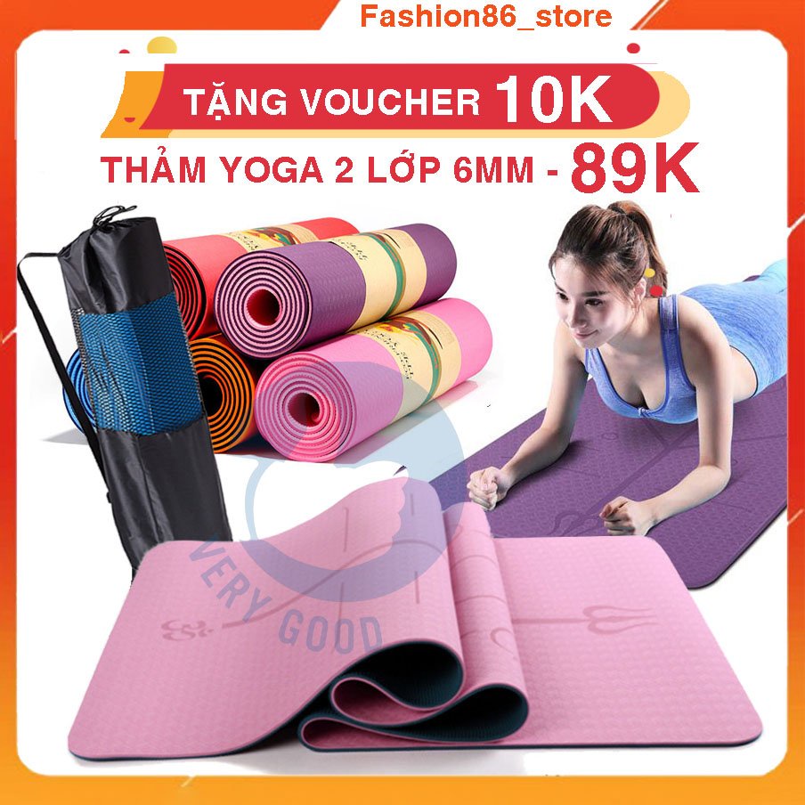 Thảm tập yoga 2 lớp TPE 6mm, 8mm có định tuyến tập gym thiền pilates fashion86 chống trượt cao su cao cấp tại nhà