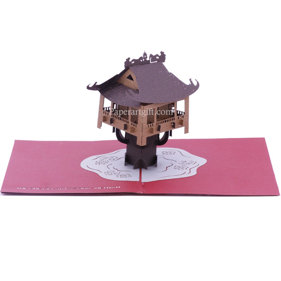 Thiệp nổi 3D Chùa Một Cột, thiệp kiến trúc Việt Nam, thiệp chúc mừng - Paper Art Gift - PNP104