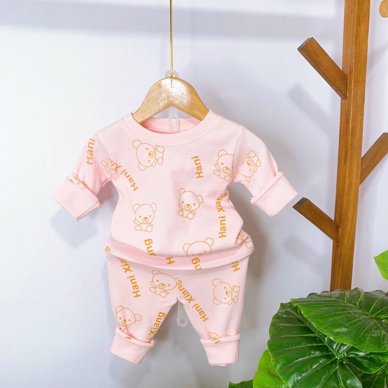 Bộ đồ body chất len tăm in hình gấu dày dặn bé trai và bé gái 8-18kg siêu hot Thu Đông 2022