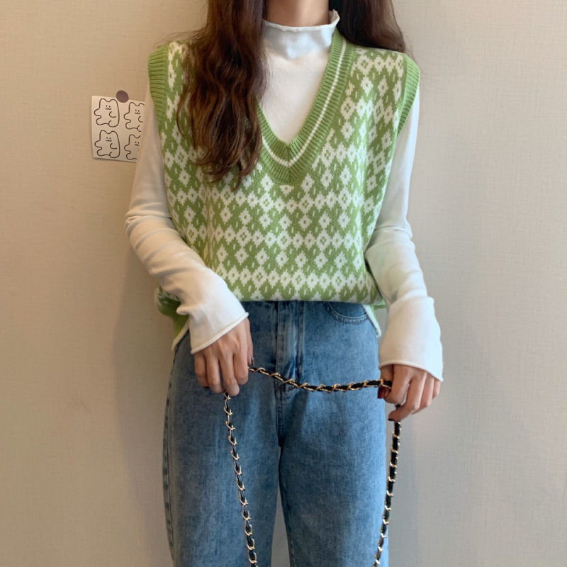 Áo sweater không tay cổ chữ V dáng rộng phong cách thời trang Hàn dành cho phái đẹp | BigBuy360 - bigbuy360.vn