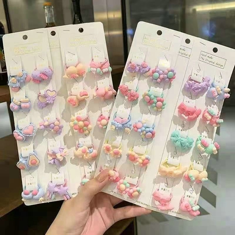 Set 40 Dây Cột Tóc Co Giãn Hình Hoạt Hình Đáng Yêu Cho Bé Gái