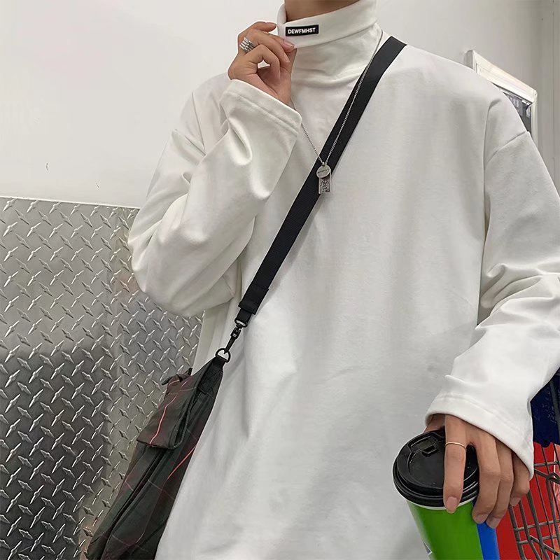 Áo thun tay dài cổ cao dáng rộng màu sắc thời trang cho nam