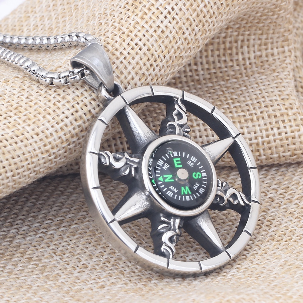 Vòng cổ dây chuyền màu bạc nam nữ unisex Titan Merin Accesories đẹp phụ kiện thời trang - Vòng cổ LA BÀN