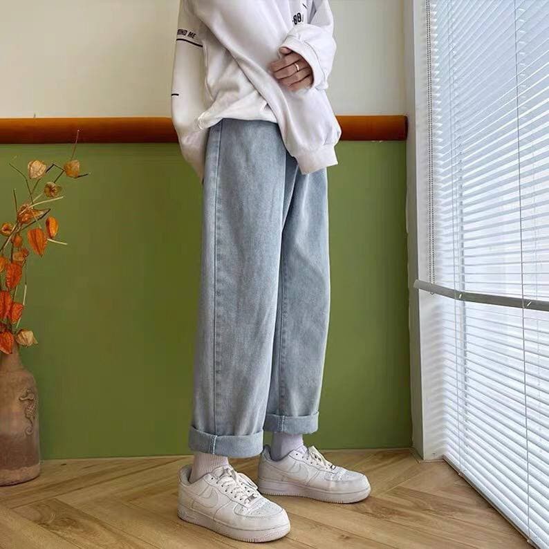  Quần bò nam ống rộng, baggy xanh sky MALTRIK dáng Hàn Quốc