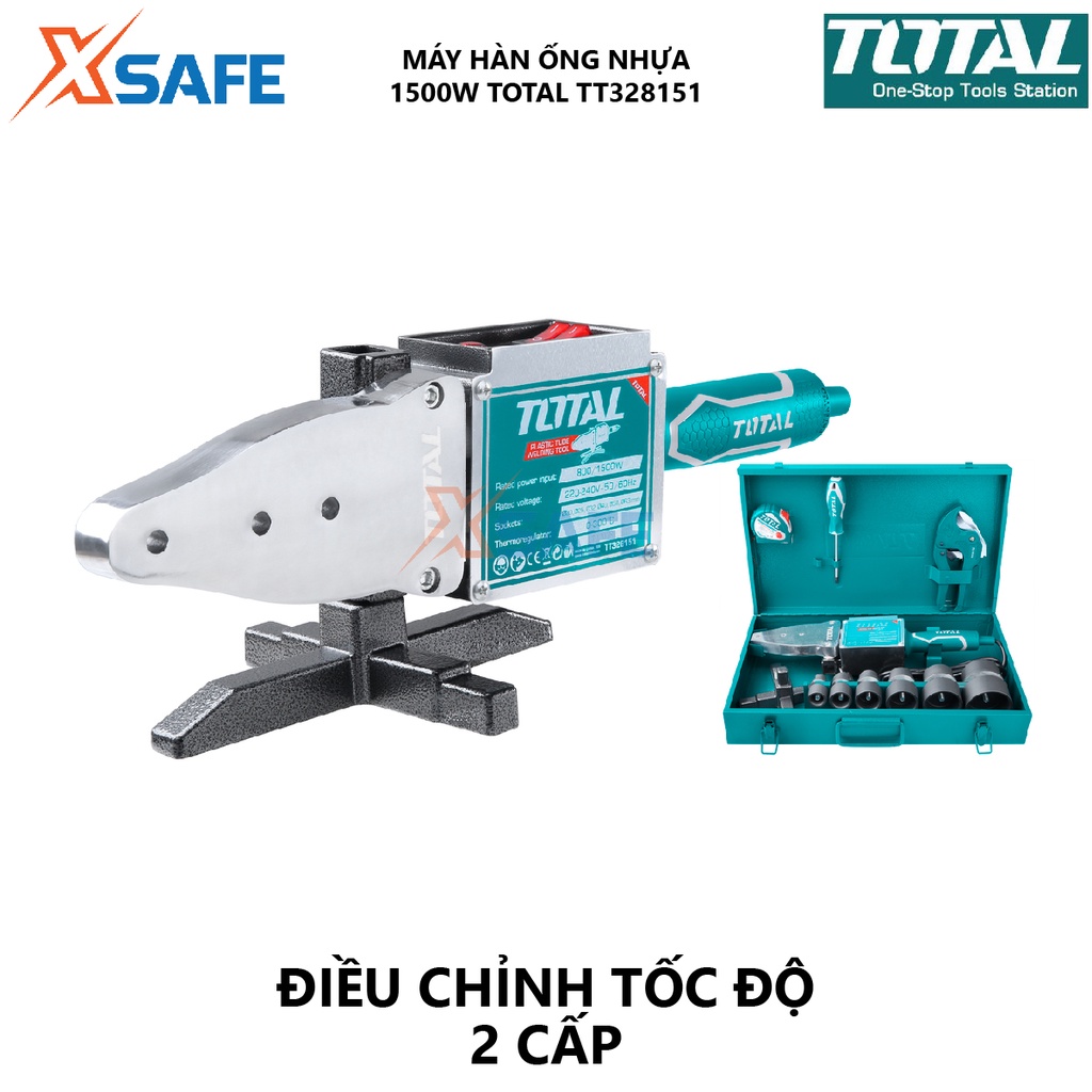 Máy hàn ống nhựa TOTAL TT328151 Máy hàn nhiệt ống 800-1500W, 220-240V, điều chỉnh nhiệt 0-300°C, 2 cấp gia nhiệt