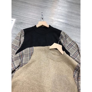 Váy len tay pha sơ mi kèm belt