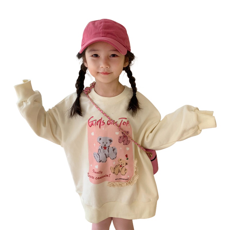 Áo Sweater Cổ Tròn Dáng Rộng In Họa Tiết Hoạt Hình Phong Cách Hàn Quốc Dễ Thương Thời Trang Mùa Thu Cho Bé Gái