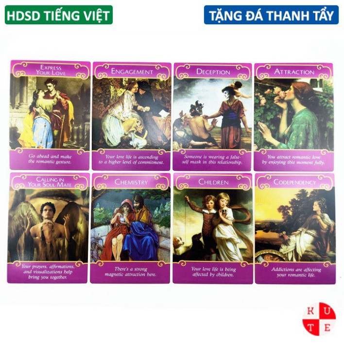 [Size Gốc] Bài Oracle Romance Angels Size Gốc 8.9x12.7 Cm 44 Lá Bài Cán Bóng Tặng Đá Thanh Tẩy Và Hướng Dẫn Tiếng Việt