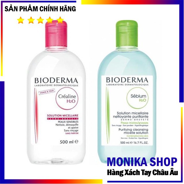 Nước Tẩy Trang Bioderma Sensibio H2O 500ml Màu Hồng và Xanh hàng xách tay Pháp