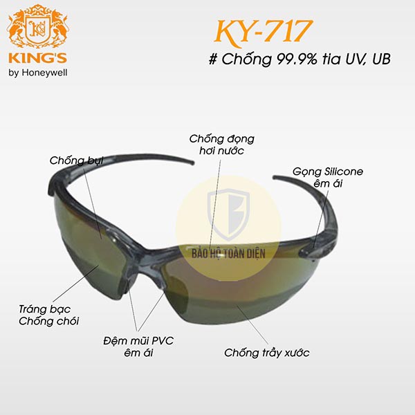 [TẶNG KHĂN LAU KÍNH] Kính bảo hộ Kings KY 717. Kính bảo hộ chống bụi, chống tia UV, chống chói nhập khẩu. Dùng chạy xe,.