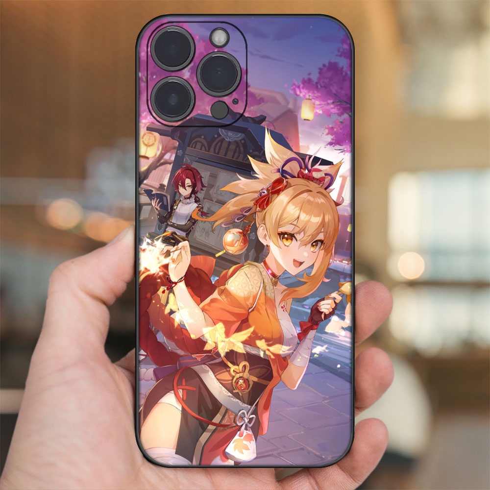 Ốp lưng iPhone 14 Pro Max dẻo đen cạnh vuông in hình Yoimiya Genshin Impact