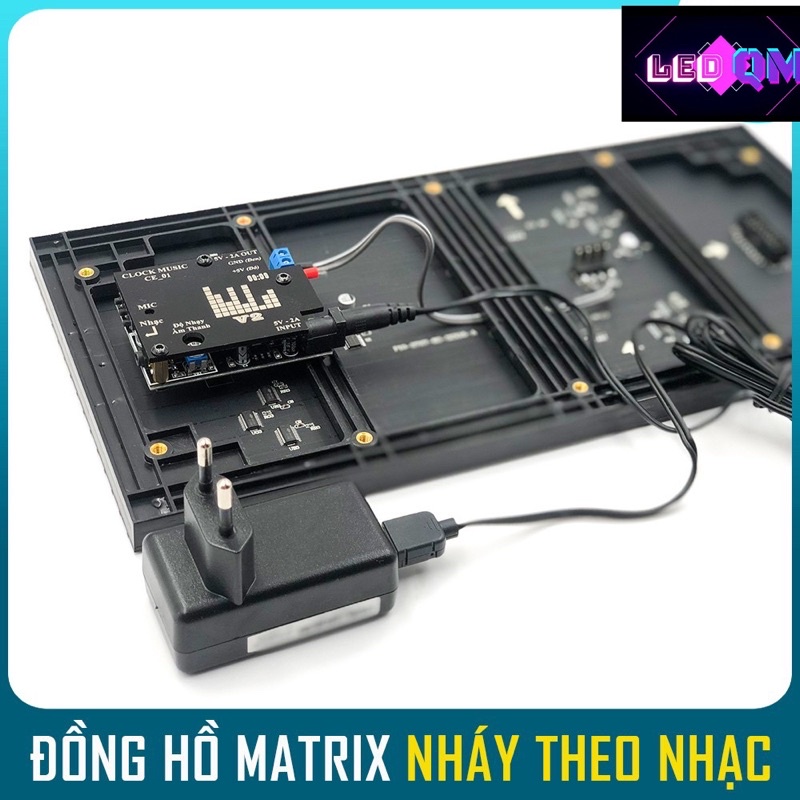 Đồng Hồ LED MATRIX nháy theo nhạc Fullcolor - Clock Music - báo thời gian nhiệt độ chạy icon