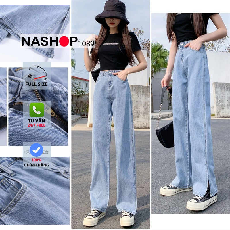 Quần jean bò ống rộng quần jean bò ống suông jeans nữ lưng cao cạp cao quần nữ đẹp hot năm 2021 QT24 nashop 1089 | WebRaoVat - webraovat.net.vn