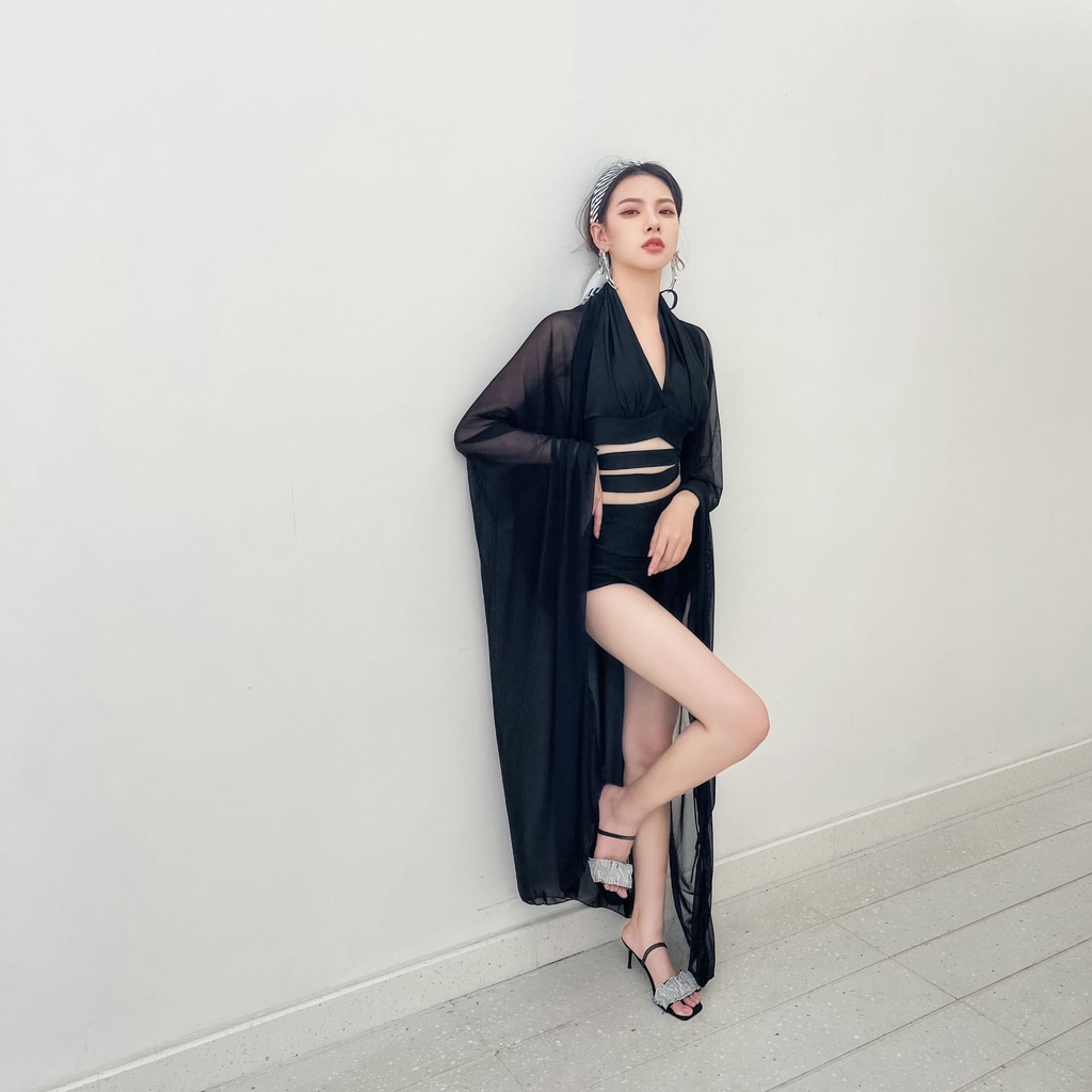 Set Đồ Tắm Ba Mảnh Tay Dài Phong Cách Hàn Quốc Gợi Cảm Hàng Mới Dành Cho Nữ