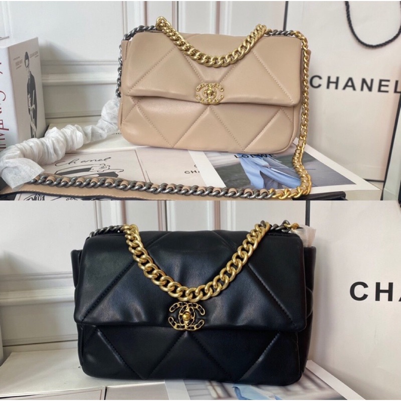 Túi xách nữ đeo chéo flap bag da mịn khoá vàng ô chéo to màu đen trắng fullbox hộp