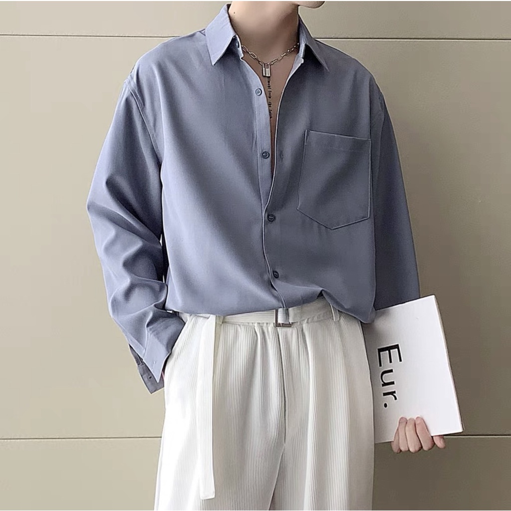 Áo sơ mi dài tay cổ bẻ chất liệu lụa tapta hàn,fom ôm dáng slim body thiết kế trẻ trung