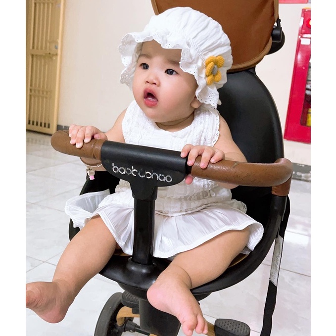 Mũ trắng hoa cúc  vải xô muslin cho bé