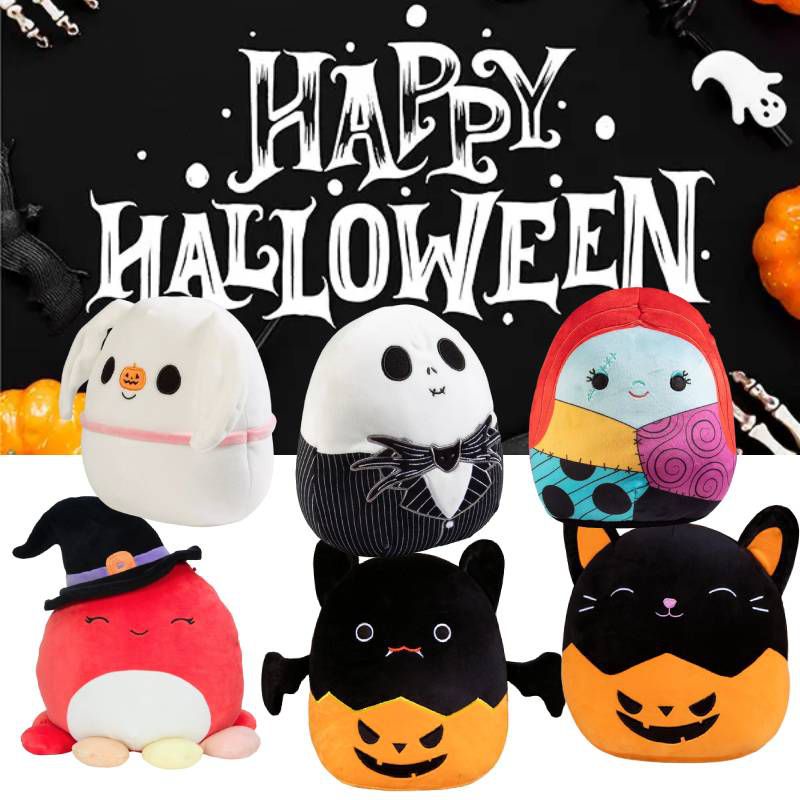 20-30cm Halloween Squishmallows Animal Doll Stuffed Toys The Nightmare Before Christmas Jack Sally Bat Pumpkin Plush Toys Cartoon Squishmallow Plushie Toy