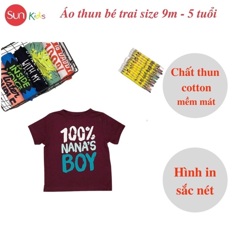 Áo thun bé trai xuất xịn, áo phông cho bé trai, chất cotton, size 9m - 5 tuổi - SUNKIDS1