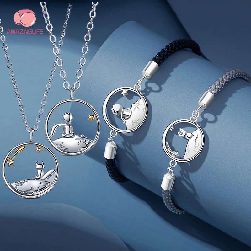 Bộ Vòng Tay / Vòng cổ Dây Bện Mặt Hình Hoàng Tử Bé / Cáo Bằng Hợp Kim Lãng Mạn Cho Cặp Đôi